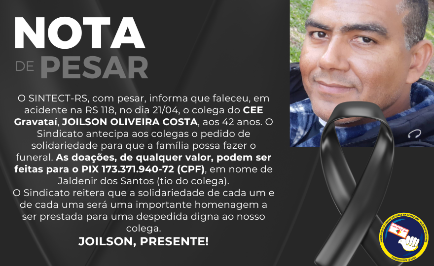 NOTA DE PESAR – JOILSON OLIVEIRA COSTA