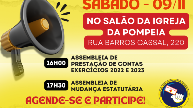 SINTECT CONVOCA ASSEMBLEIAS PARA DIA 09 DE NOVEMBRO