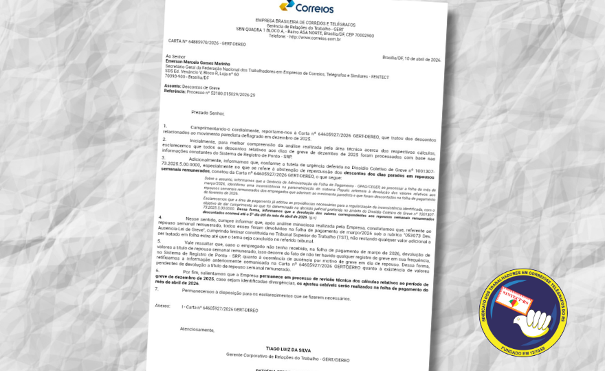 CORREIOS CONFIRMA DESCONTOS DE GREVE E ADMITE FALHAS EM CÁLCULOS