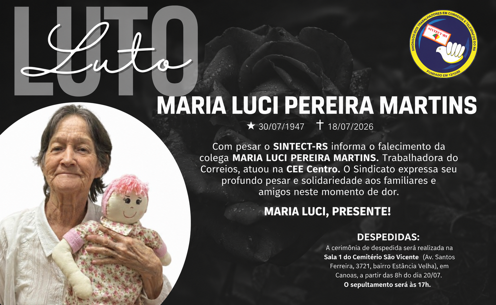 NOTA DE PESAR: MARIA LUCI PEREIRA MARTINS