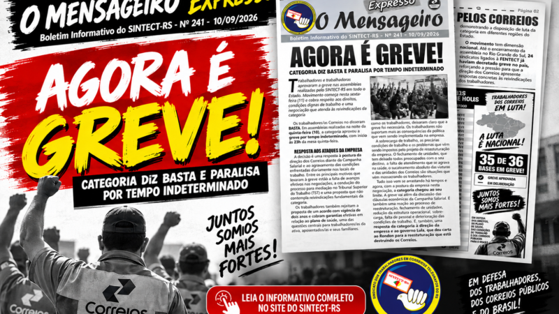 TRABALHADORES/AS DOS CORREIOS NO RS EM GREVE POR TEMPO INDETERMINADO